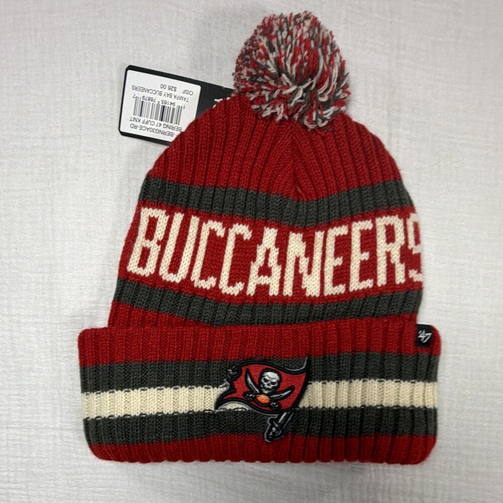 ‘47 Tampa Bay Buccaneers NFL Knit Pom Beanie Hat Red Gray White One Size